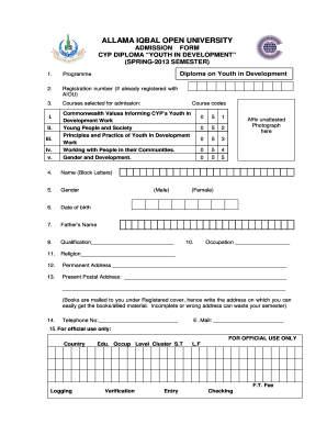 AIOU admission form