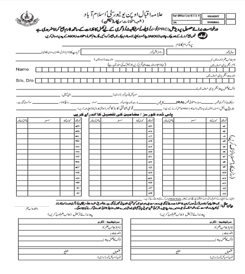 Matric admission form in urdu